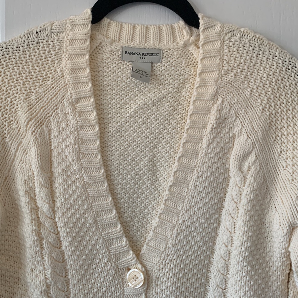 NWOT BANANA REPUBLIC Winter White Crochet Deep V-Neck Cardigan Sweater Size S - Picture 2 of 13